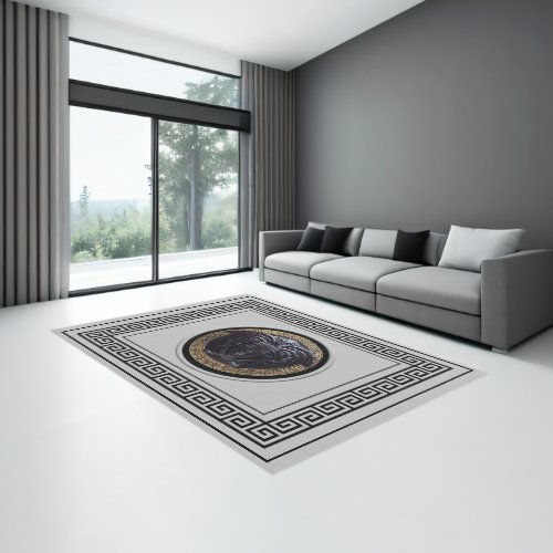 Black and Grey Greek Key and Medusa Noire Rug