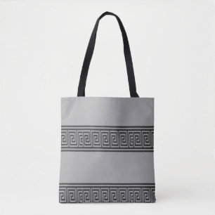 Black and grey greek keylines tote bag