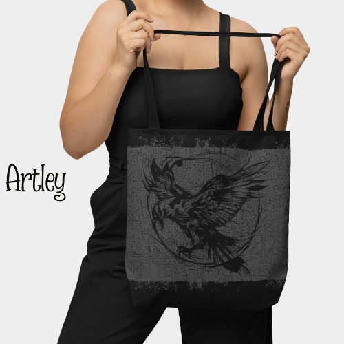 Black and Grey Grunge Raven Gothic Tattoo Art Tote Bag