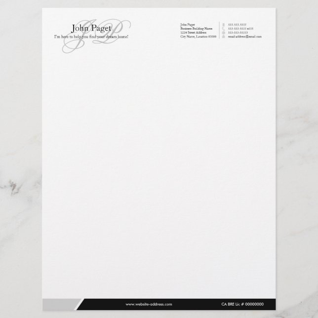 Black and Grey Initials or Monogram Business Letterhead (Front)