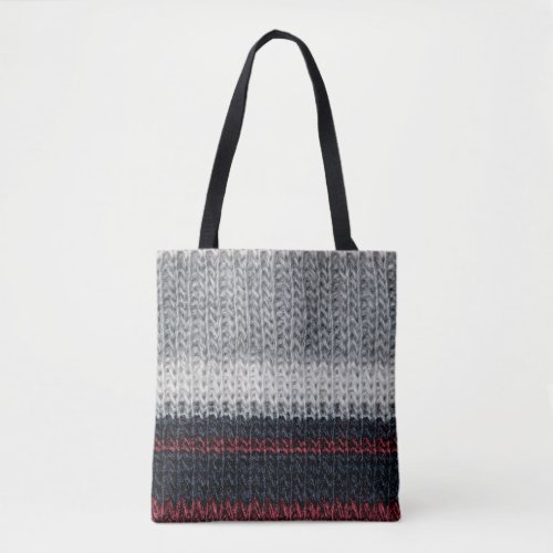 Black and grey knitting wool with red and white st tote bag