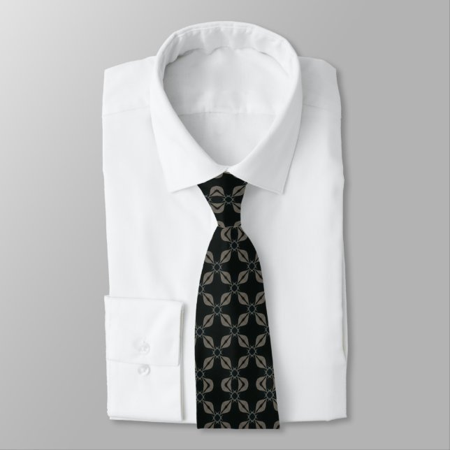 Black And Grey Leaf Pattern Neck Tie (Tied)