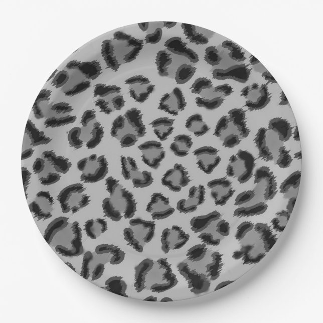 Black and grey Leopard pattern, cheetah pattern  Paper Plates (Front)