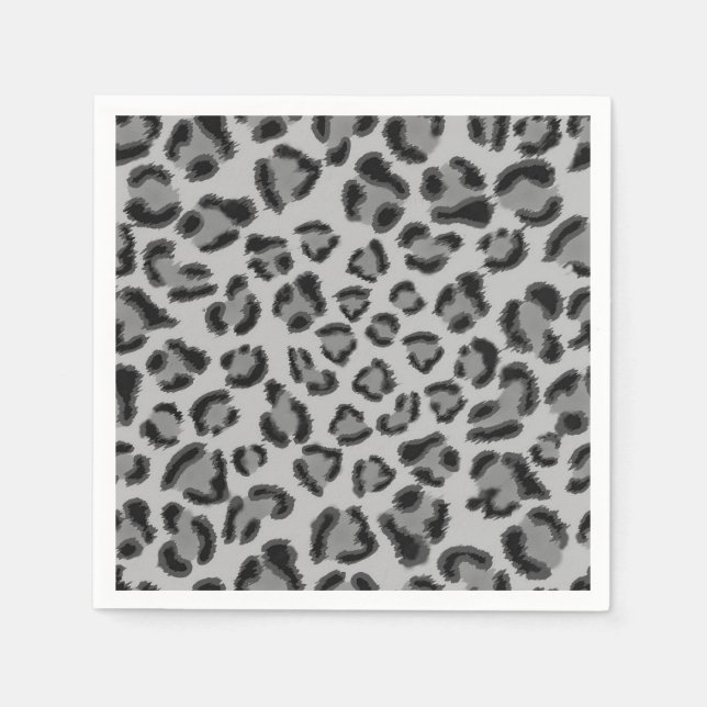 Black and grey Leopard pattern Paper Napkins (Front)