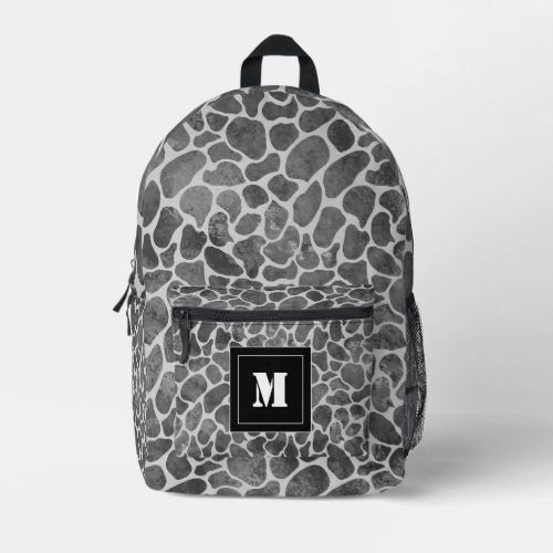 Black and Grey Leopard Print Pattern Monogram  Printed Backpack
