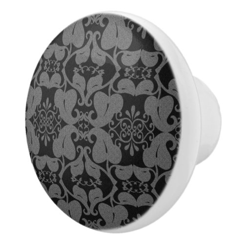 Black And Grey Modern Elegant Ornate Leaf Pattern Ceramic Knob