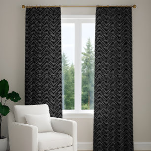 Black and Grey Modern Geometric Wavy Curved Lines Blackout Curtains