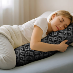 Black and Grey Modern Geometric Wavy Curved Lines Body Pillow