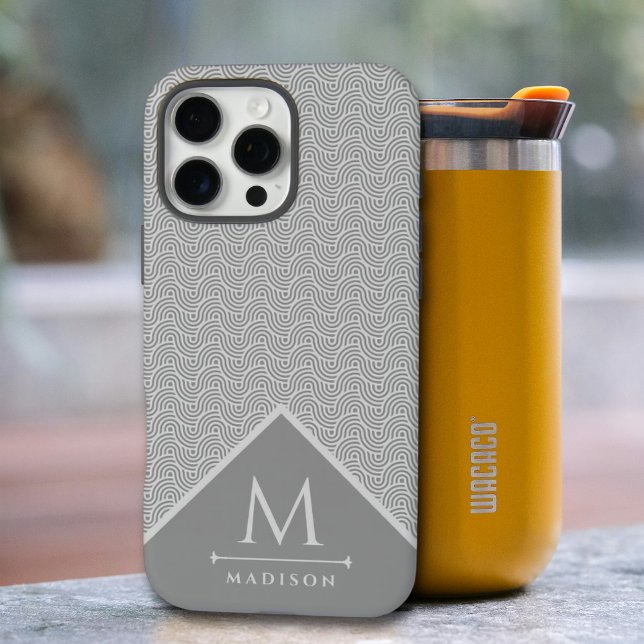 Black and Grey Modern Geometric Wavy Curved Lines Case-Mate iPhone Case (Creator Uploaded)