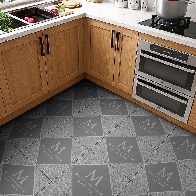 Black and Grey Modern Geometric Wavy Curved Lines Ceramic Tile (Creator Uploaded)