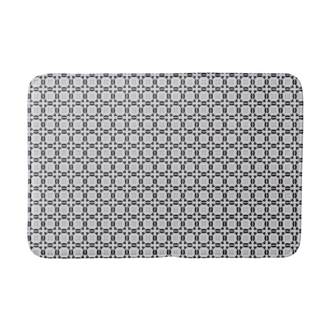 Black and Grey Modern Graphic Tile Pattern Bathroom Mat (Front)