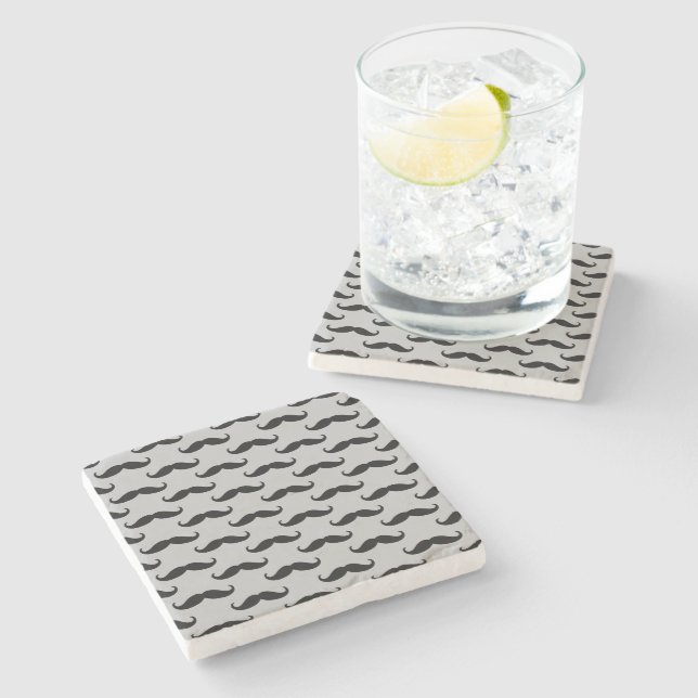 Black and Grey Mustaches   Stone Coaster (Side)