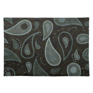 Black and Grey Paisley Pattern Cloth Placemat