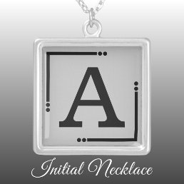 Black and grey personalized initial silver plated necklace