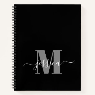 Black and Grey Personalized Monogram Notebook