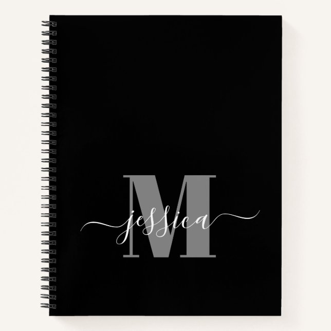 Black and Grey Personalized Monogram Notebook (Front)
