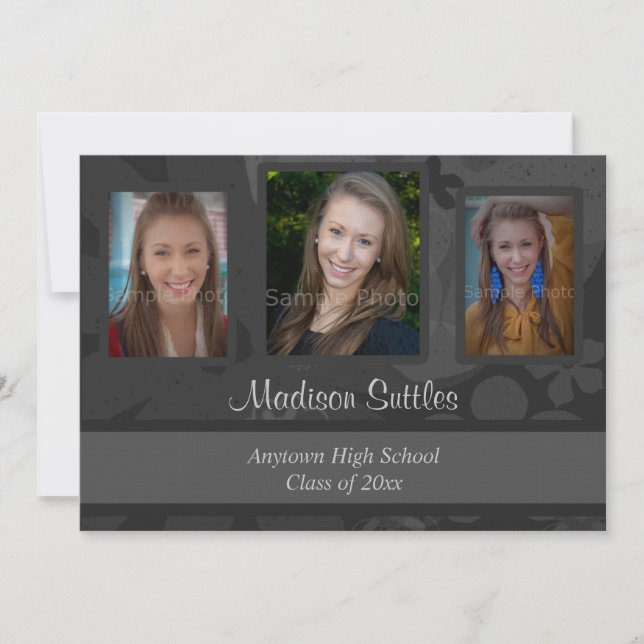 Black and Grey Photo Graduation Party Invitation (Front)