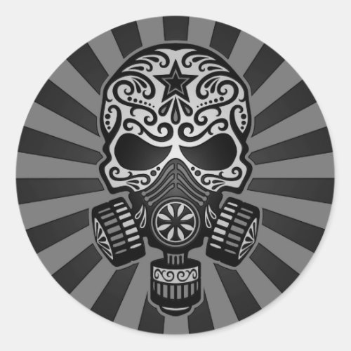 Black and Grey Post Apocalyptic Sugar Skull Classic Round Sticker