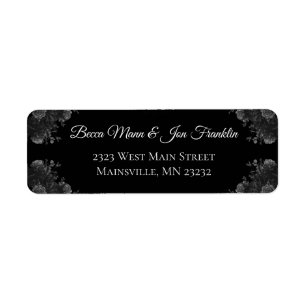 Black and Grey Roses Gothic Return Address Label