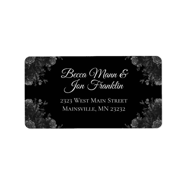 Black and Grey Roses Gothic Return Address Label (Front)