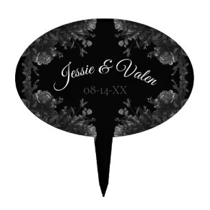 Black and Grey Roses Gothic Wedding Cake Topper