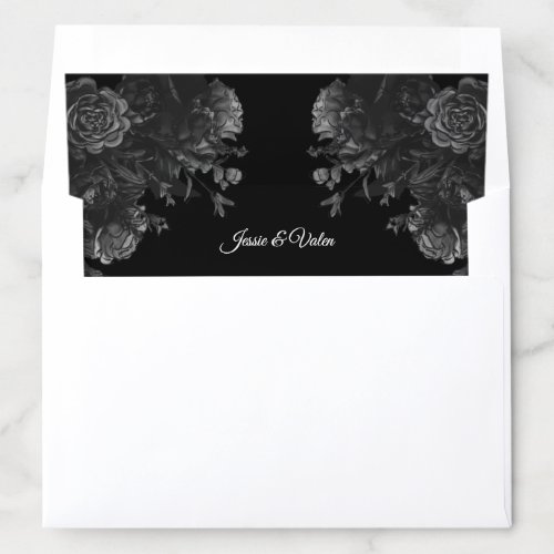 Black and Grey Roses Gothic Wedding Envelope Liner