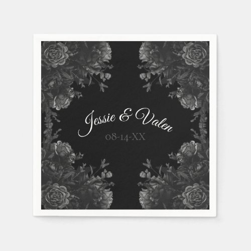 Black and Grey Roses Gothic Wedding Napkins