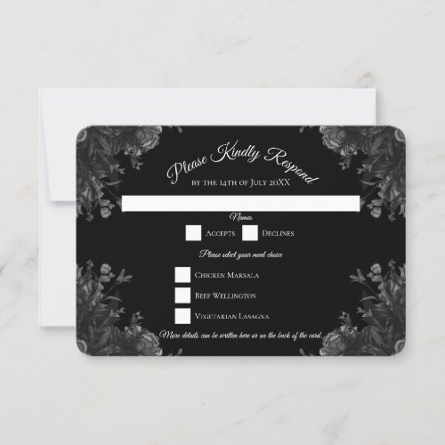 Black and Grey Roses Gothic Wedding RSVP Reply Invitation