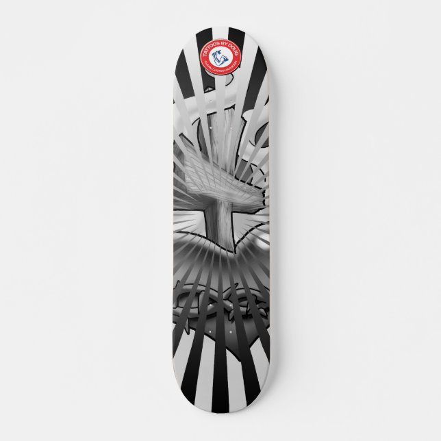 Black and Grey Sacred Heart Skateboard Deck (Front)
