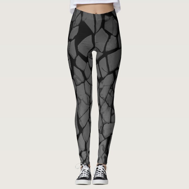 Black and Grey Shattered Glass Leggings (Front)