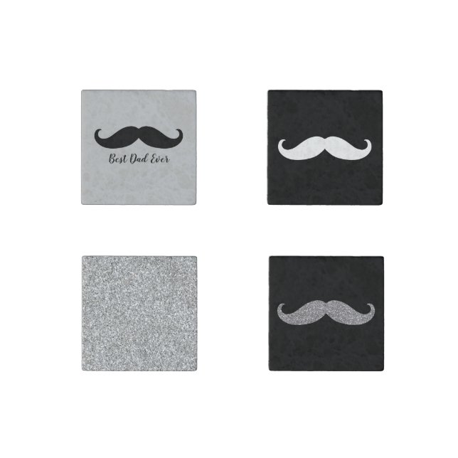 Black and Grey Silver Mustache   Stone Magnet (Front)