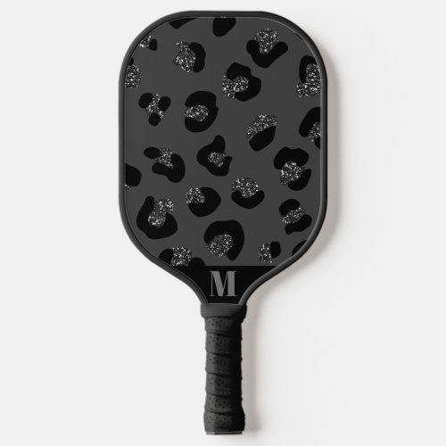 Black and Grey Sparkly Leopard Animal Skin Pattern Pickleball Paddle