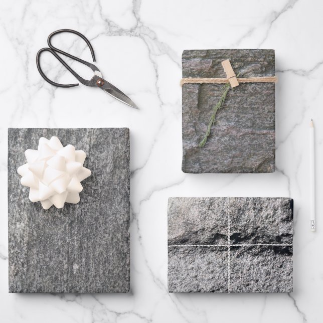 Black and Grey Stone face Variety  Wrapping Paper Sheets (Front)