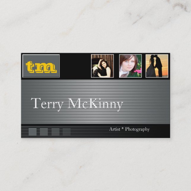 Black and Grey Stripes and Cubes Business Card (Front)