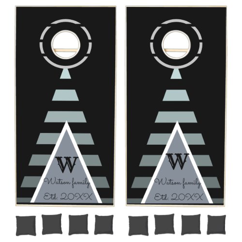 Black and grey stripes pattern cornhole cornhole set