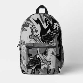 Black and Grey Swirl Art Printed Backpack
