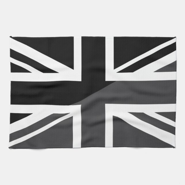 Black and grey Union Jack British(UK) Flag Kitchen Towel (Horizontal)