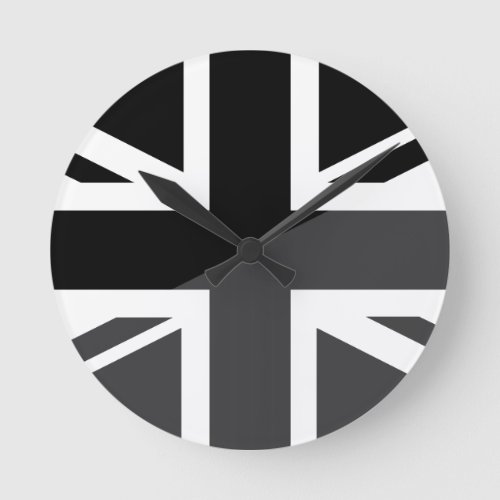 Black and grey Union Jack BritishUK Flag Round Clock