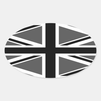 Black and Grey Union Jack Oval Sticker