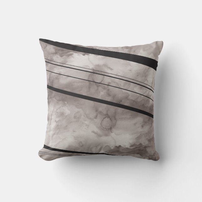 Black and Grey Watercolor Stripe Pillow (Front)