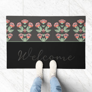 Black And Grey With Floral Pattern Doormat