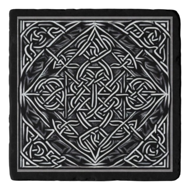 Black and Greystone Ancient Celtic Pattern Trivet (Front)