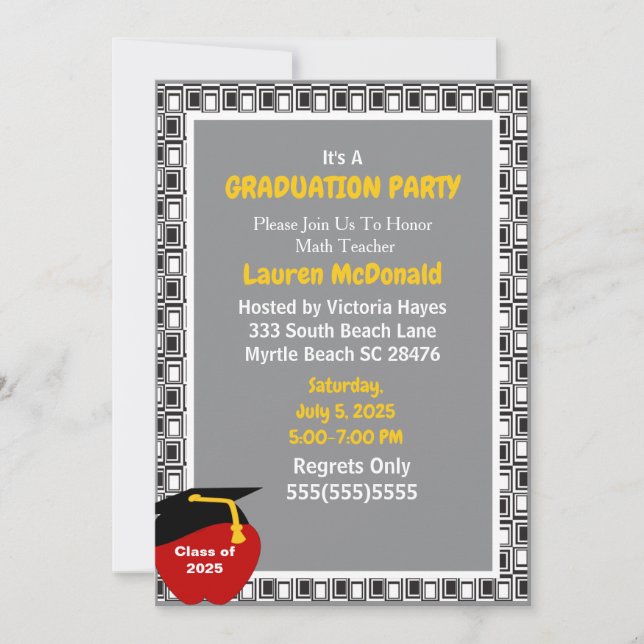 Black and GreyTeacher Graduation Invitation (Front)