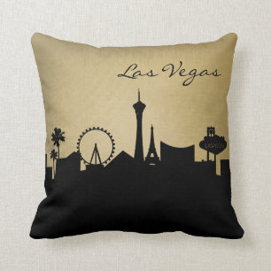 Black and Grunge Las Vegas Skyline Throw Pillow