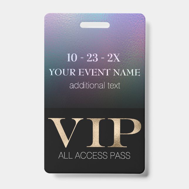 Black and Holographic Event VIP Pass Badge (Front)