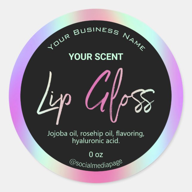 Black And Holographic Lip Gloss Labels (Front)
