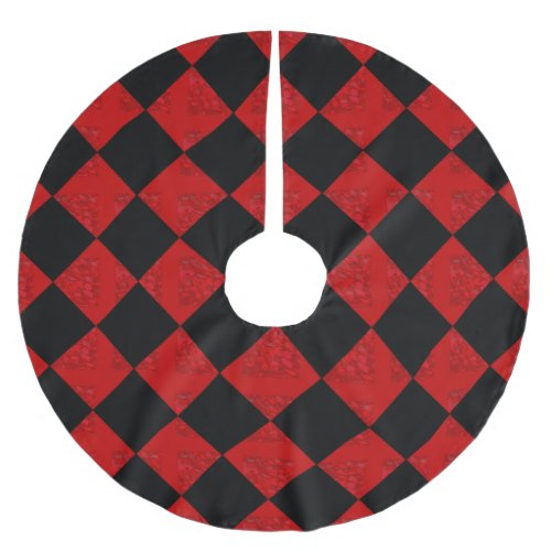 Black and hombre red diamond checker pattern brushed polyester tree skirt