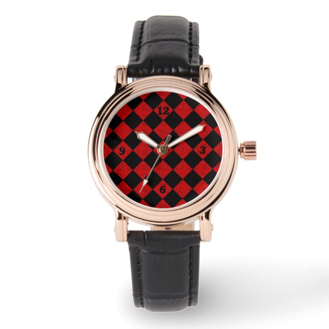 Black and hombre red diamond checker pattern watch (Front)