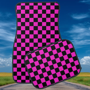 Black and Hot Magenta Checkered Car Floor Mat