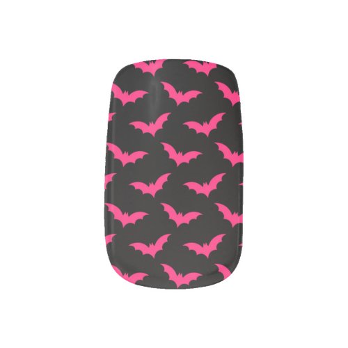 Black and Hot Pink Bats Halloween Minx Nail Art